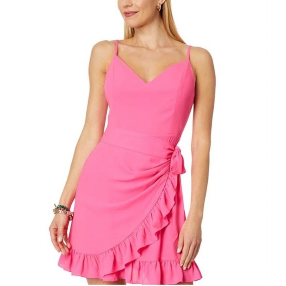 Lilly Pulitzer Alisa Wrap Dress Size 8 Aura Pink Resort Ruffle Chic